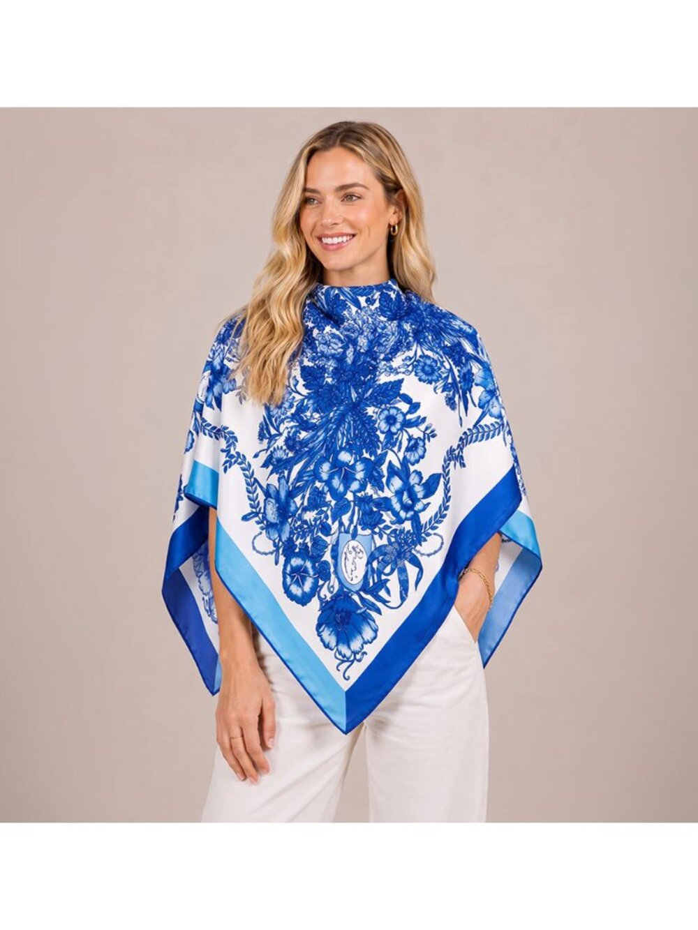 Tigerstars Blue Flower Print Scarf Poncho